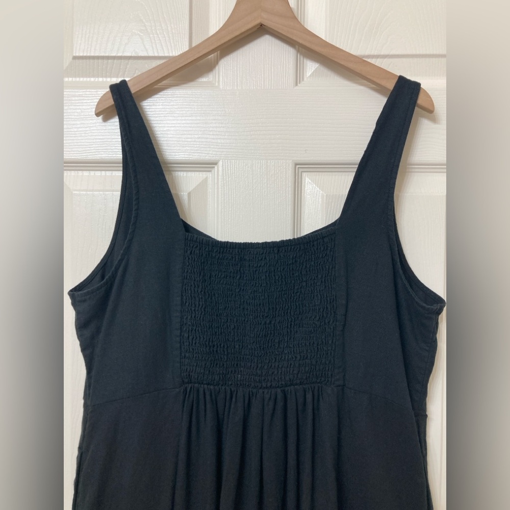 Old Navy Black Linen Blend Sleeveless Smocked Midi Dress 2X Coastal Euro Summer - Picture 7 of 10
